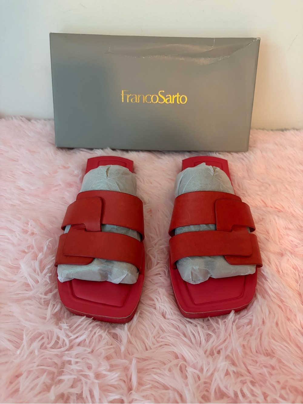 Franco Sarto Red Double-Strap Slide Sandals